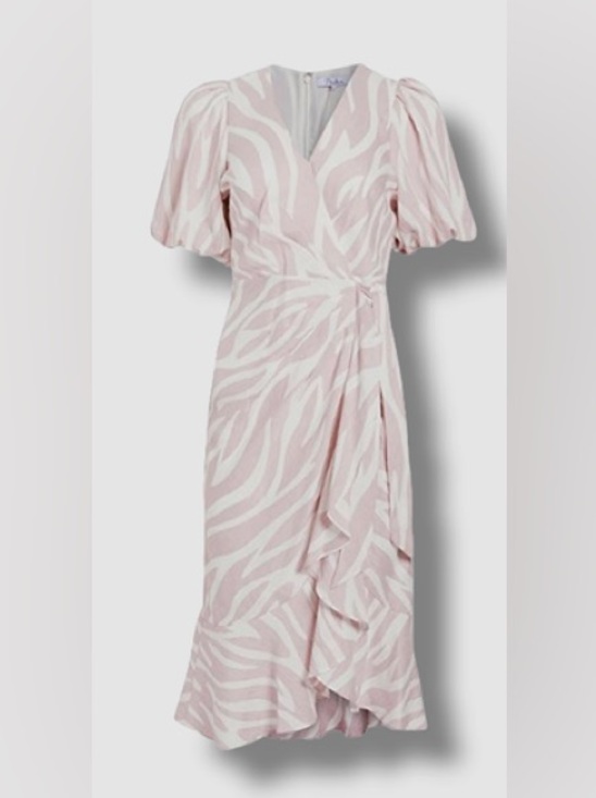Parker Dresses & Skirts - Parker New York Light Blush Zebra-Print Puff-Sleeve Faux Wrap Midi Dress
